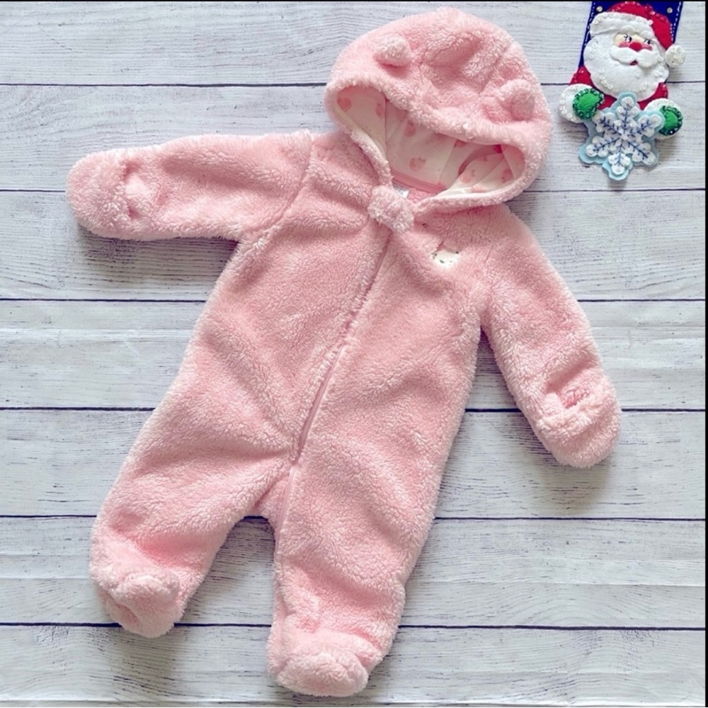 Carter’s Baby Girl Hooded Sherpa Jumpsuit Pram, Size 6 months